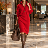 Nora-Faye Collared Knit Dress - Red