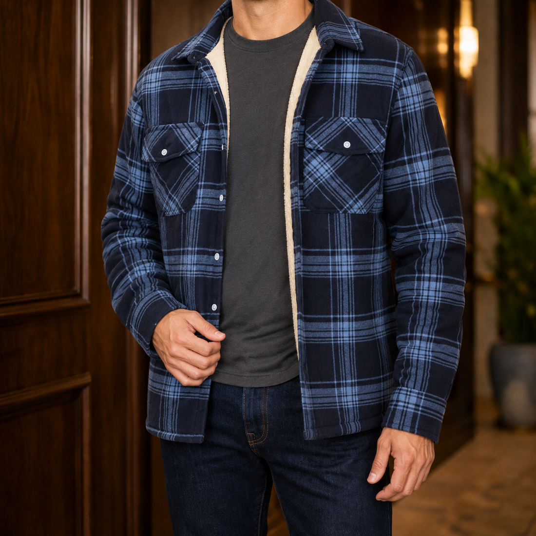 Gabriel-Grant Check Jacket - Navy Blue
