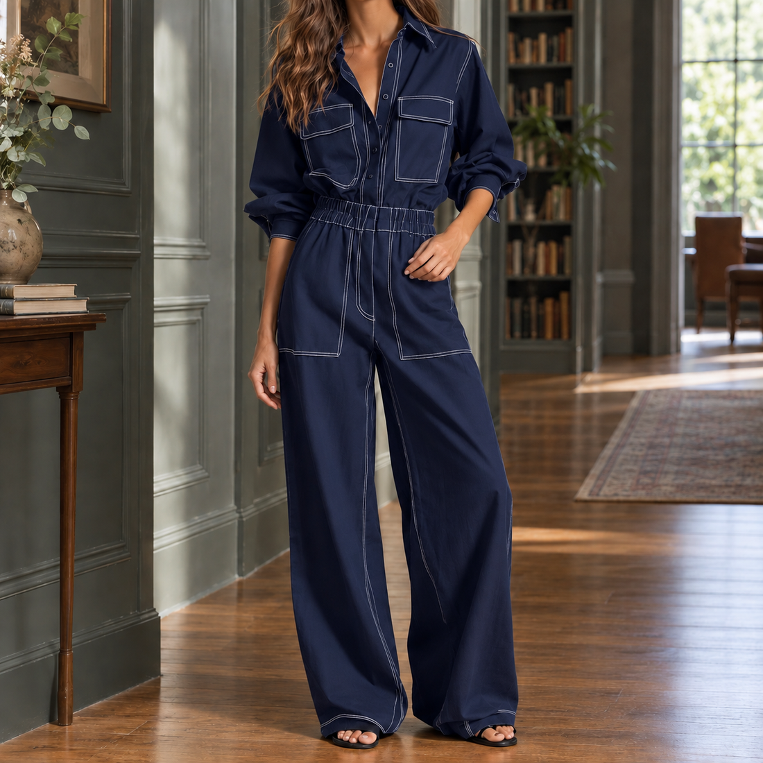 Soraya-Jade Wide Leg Jumpsuit - Navy Blue