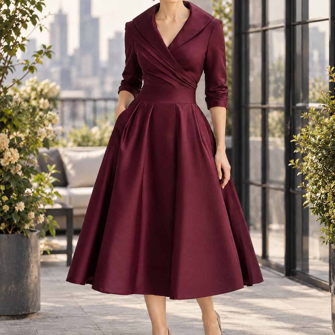 Lena Wrap Midi Dress - Wine Red