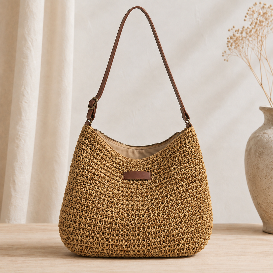 Carrera Woven Hobo Bag - Khaki