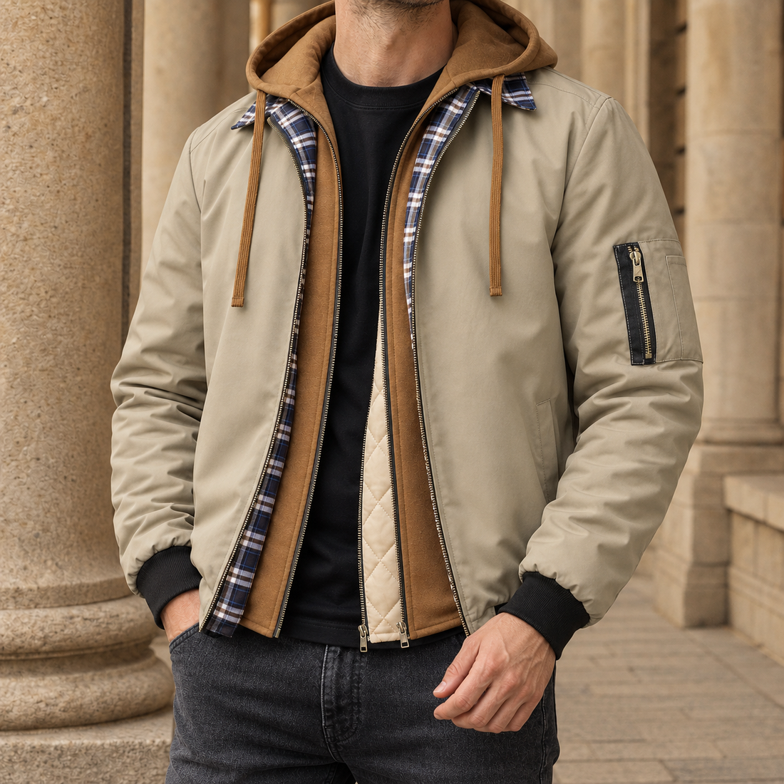 Rafferty-Wren Layered Bomber Jacket - Khaki