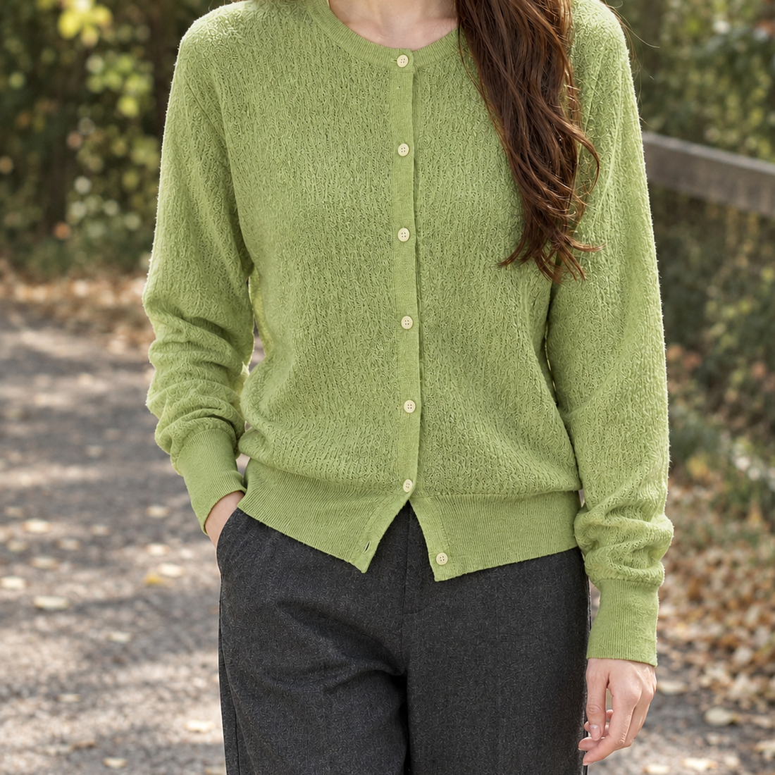 Diantha-Rae Textured Cardigan - Grass Yellow Green