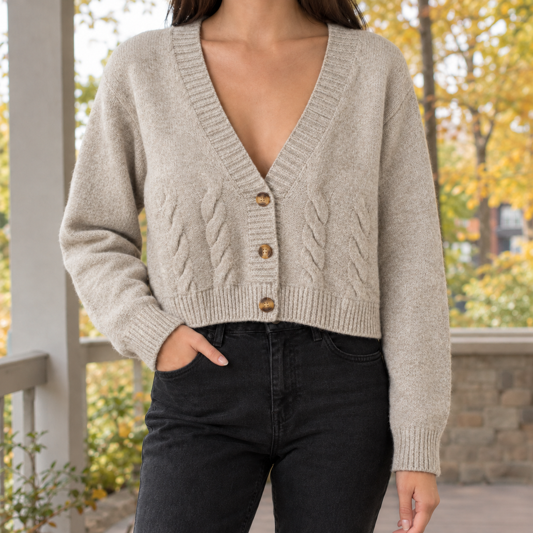 Emily-Rose Cable Knit Cardigan - Oatmeal