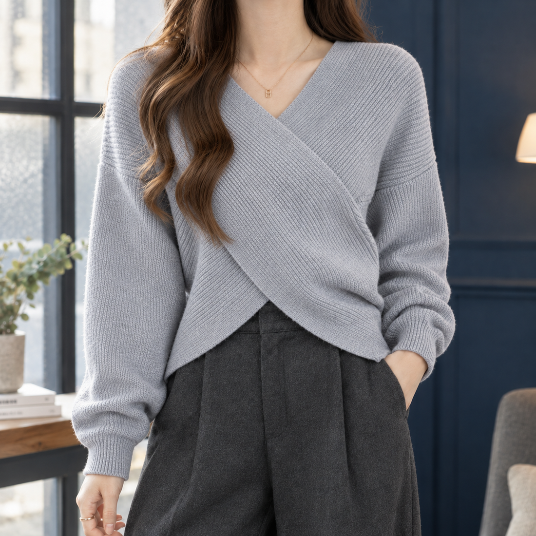Joelle-Marie Wrap Sweater - Gray