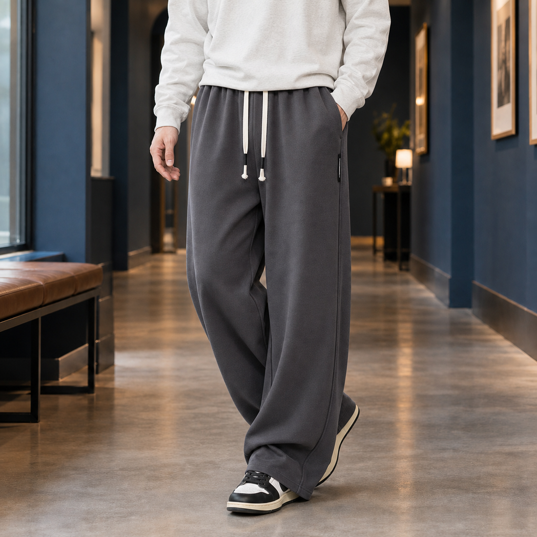 Bartholomew-Grey Wide Leg Pants - Gray