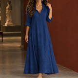 Dahlia-Sage Embroidered Dress - Navy Blue