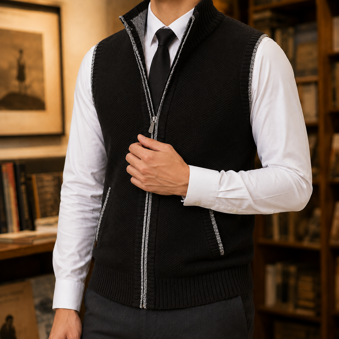 Emilio Zip Vest - Black