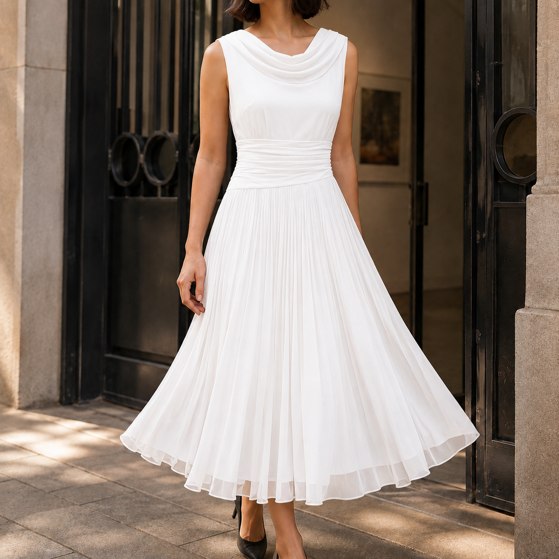 Mabel Cowl Neck Dress - White