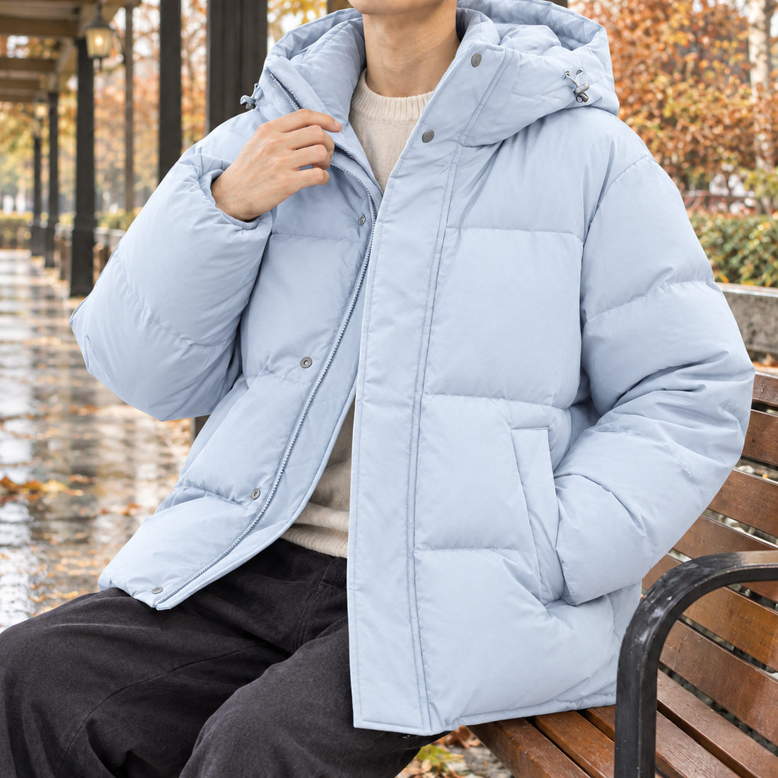 Olivier-James Hooded Puffer Jacket - Sky Blue