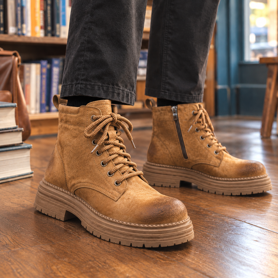Camerino Lace-Up Boots - Brown Plus Velvet