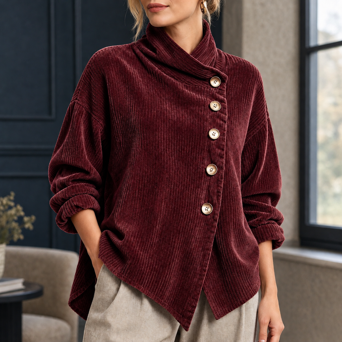 Eugenie-Rae Asymmetric Top - Wine Red