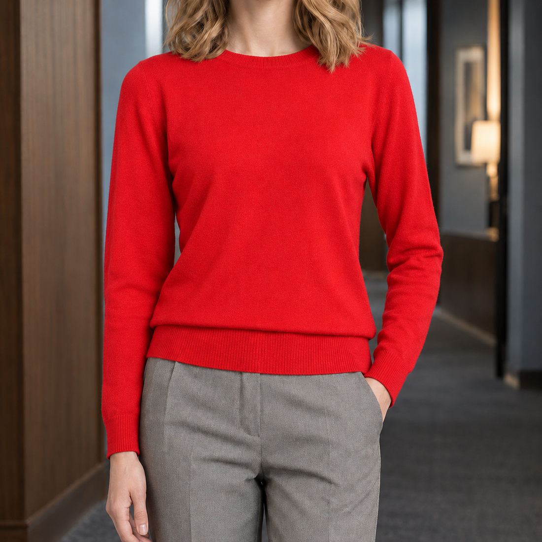 Alba-Pearl Crew Neck Sweater - Bright Red