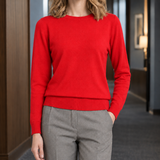 Alba-Pearl Crew Neck Sweater - Bright Red
