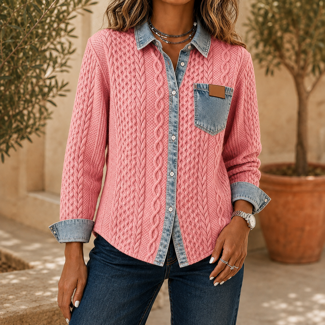 Olympia Denim Trim Shirt - Pink