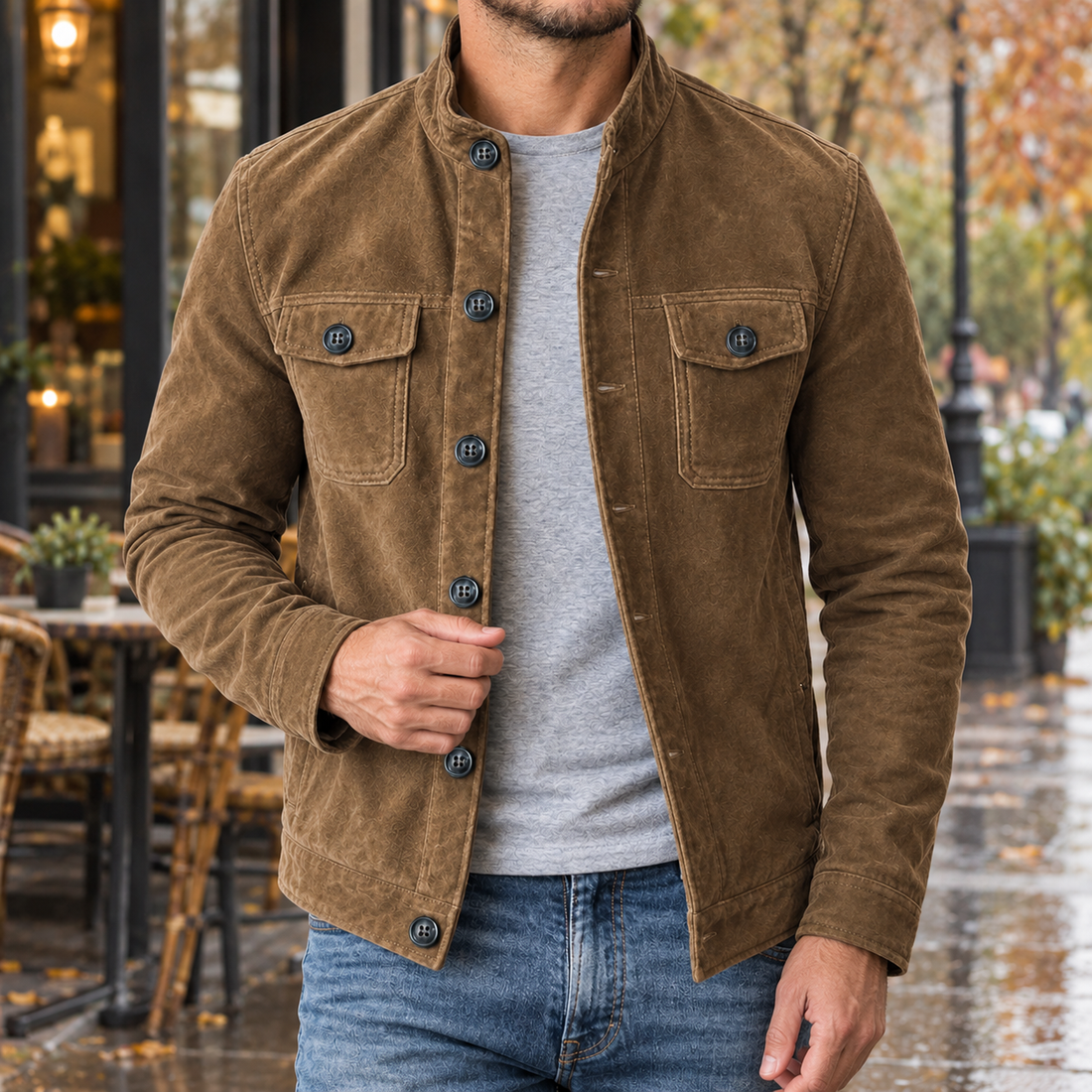 Laurent-Scott Stand Collar Jacket - Brown