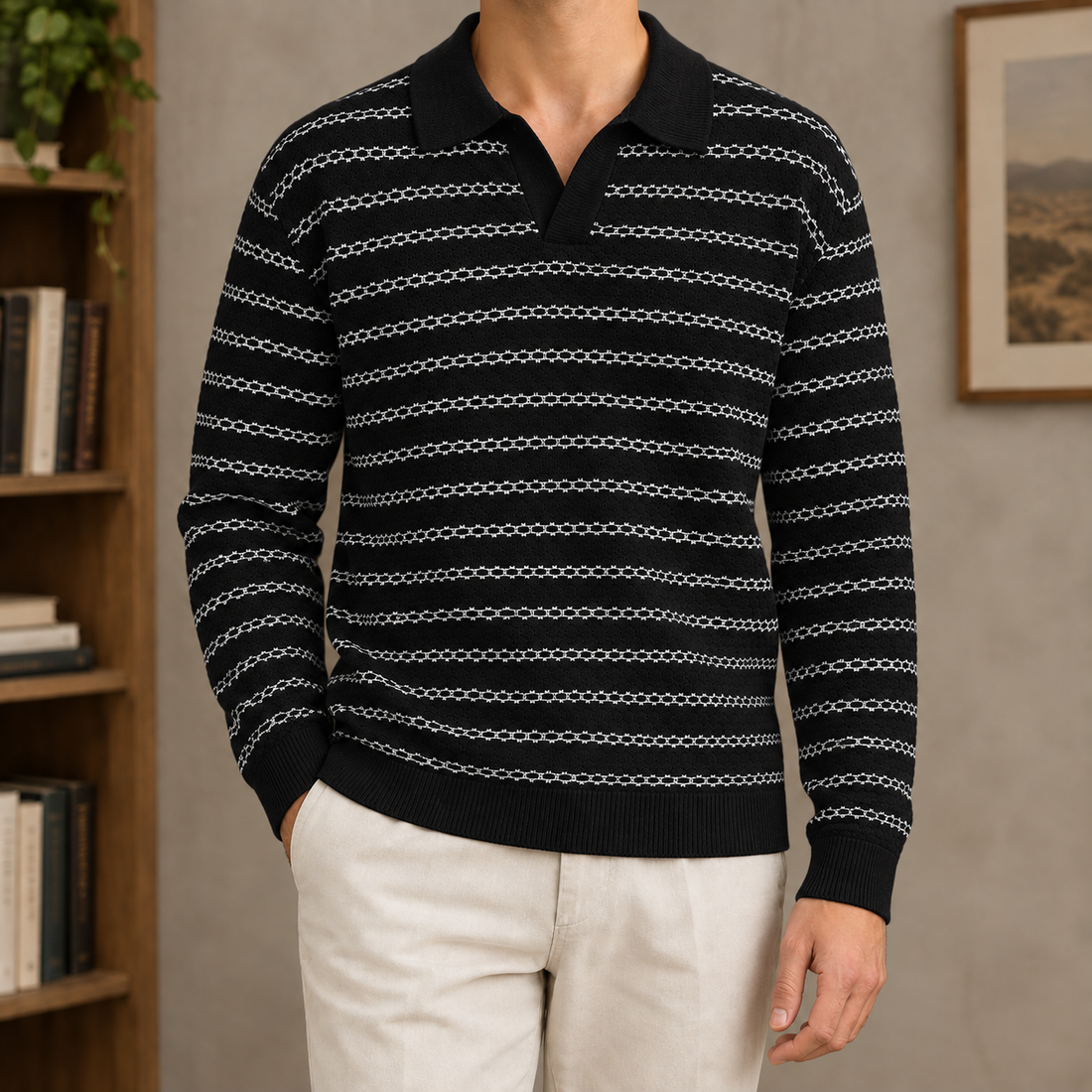 Nolan-West Open Collar Polo - Black