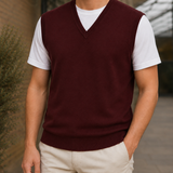 Louis V-Neck Wool Vest - Burgundy