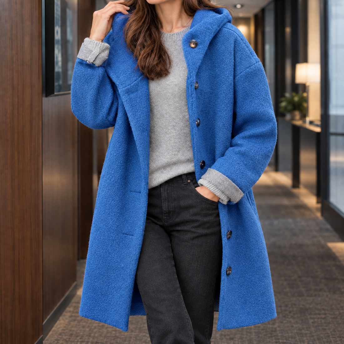 Valentine-Hope Hooded Overcoat - Blue