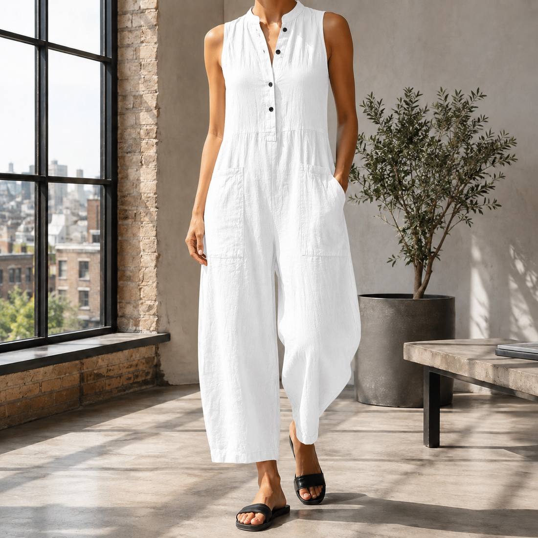 Aria-Belle Mandarin Jumpsuit - White
