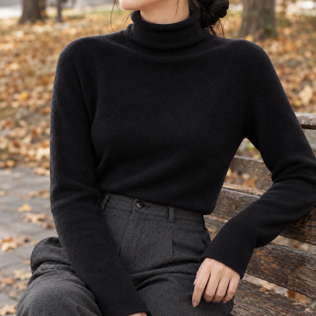 Ameline-Elise Wool Turtleneck Top - Black