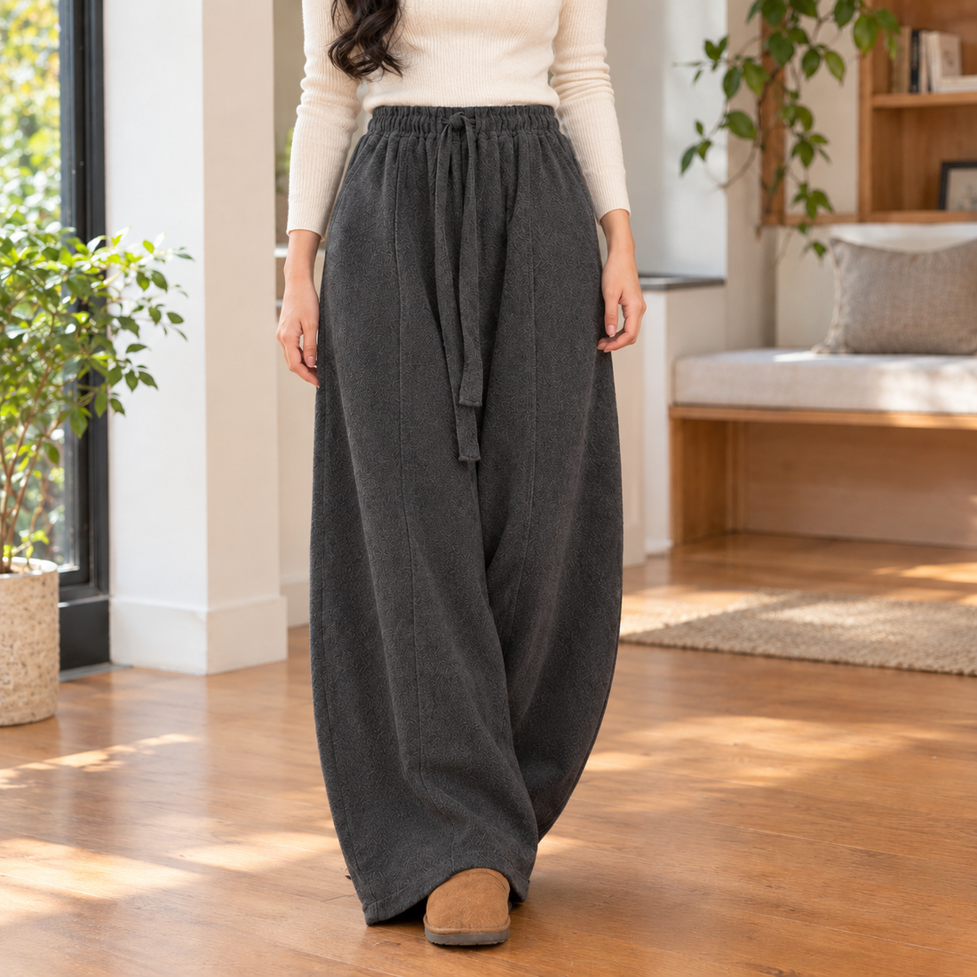 Charlotte-June Relaxed Barrel Pants - Dark Gray