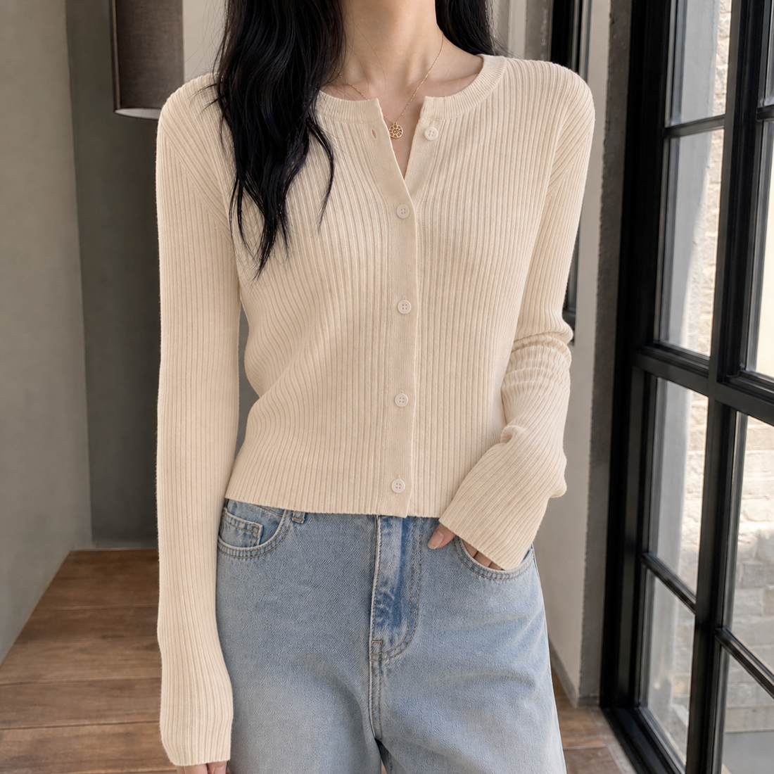 Ottilia Ribbed Cardigan - Apricot