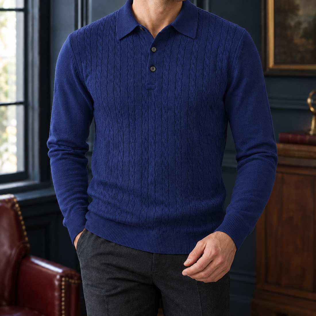 Lucas Cable Knit Sweater - Navy Blue