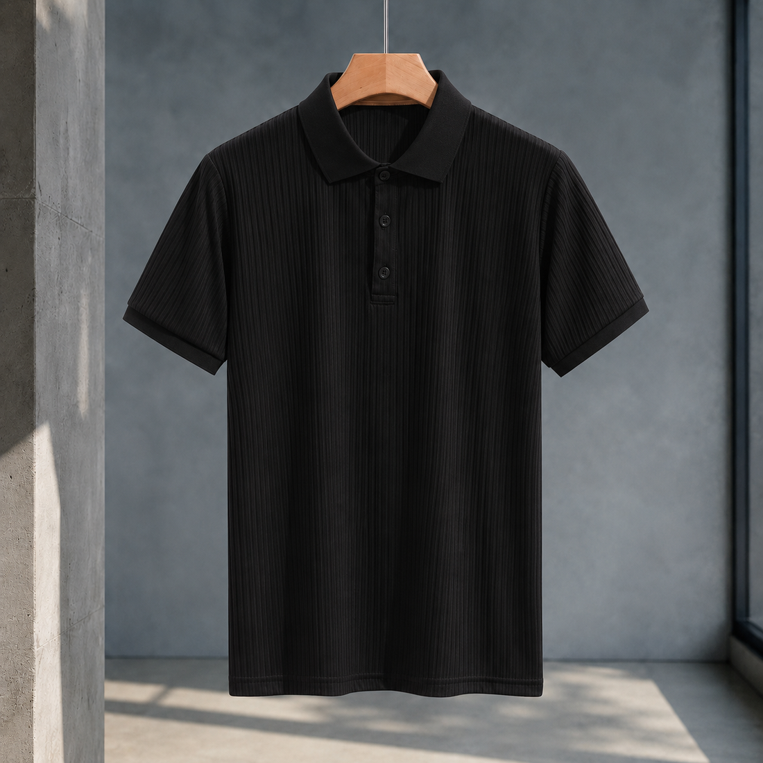 Florian Ribbed Polo - Black