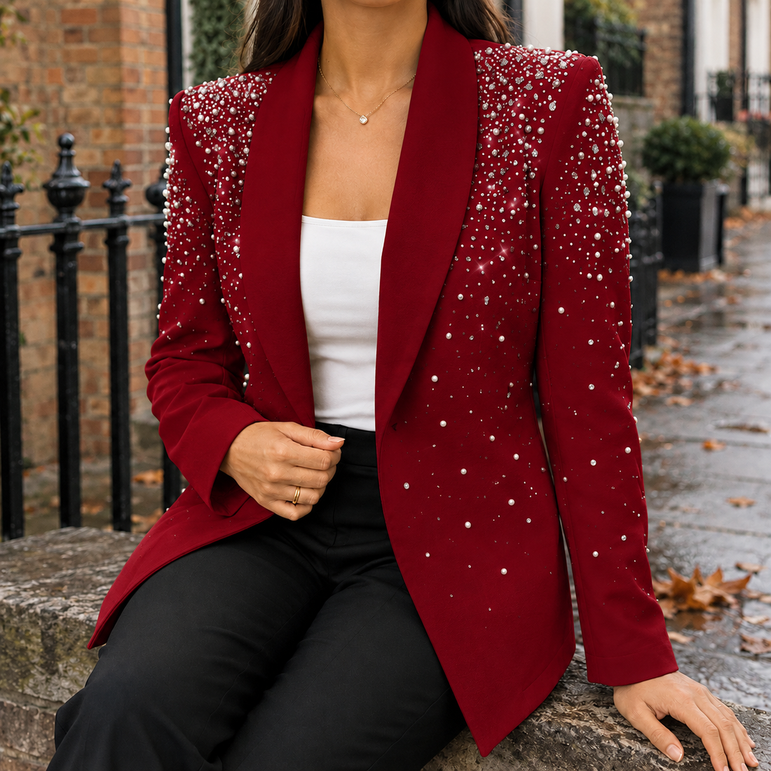 Sofia-Jane Embellished Blazer - Wine Red