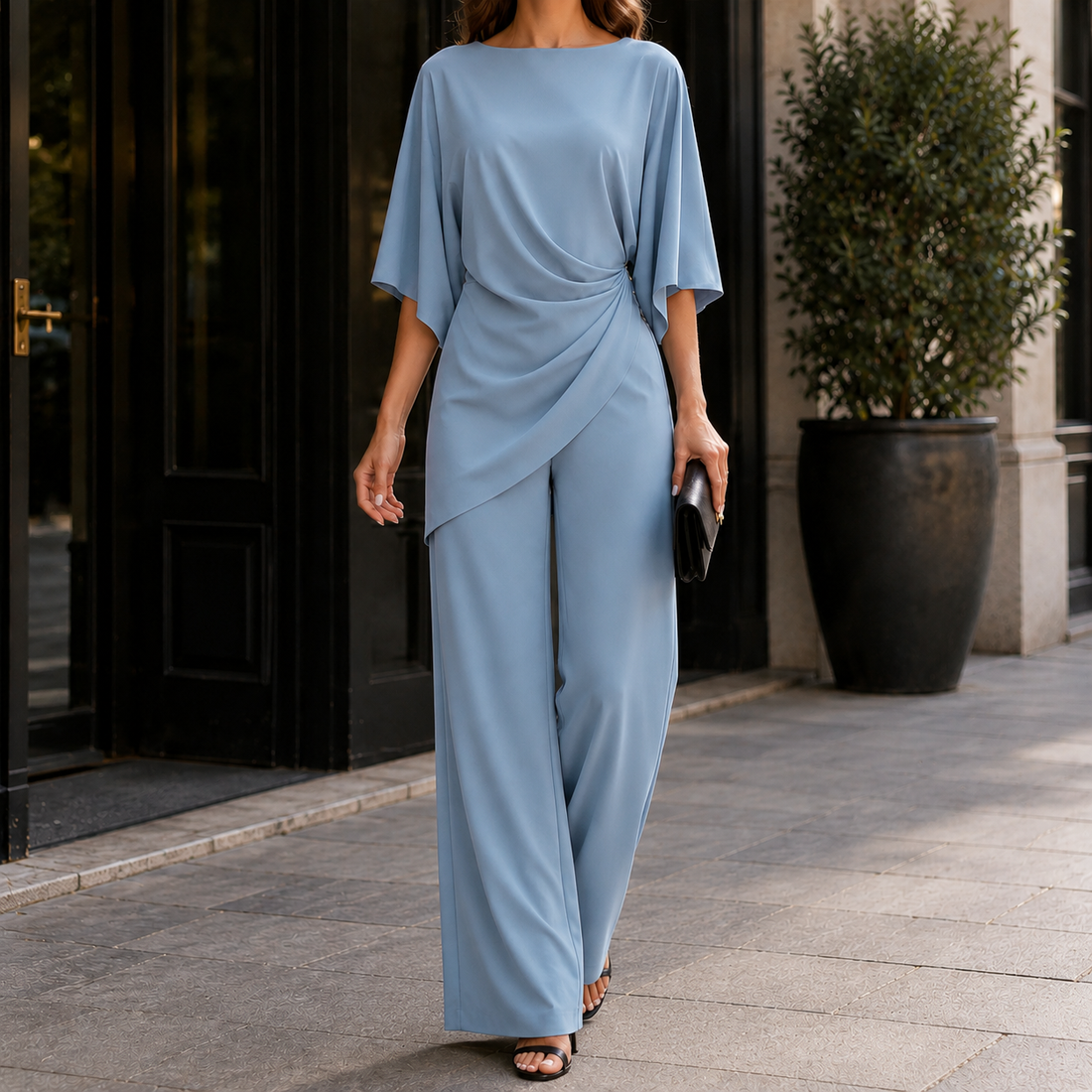 Katia-Sage Draped Set - Blue
