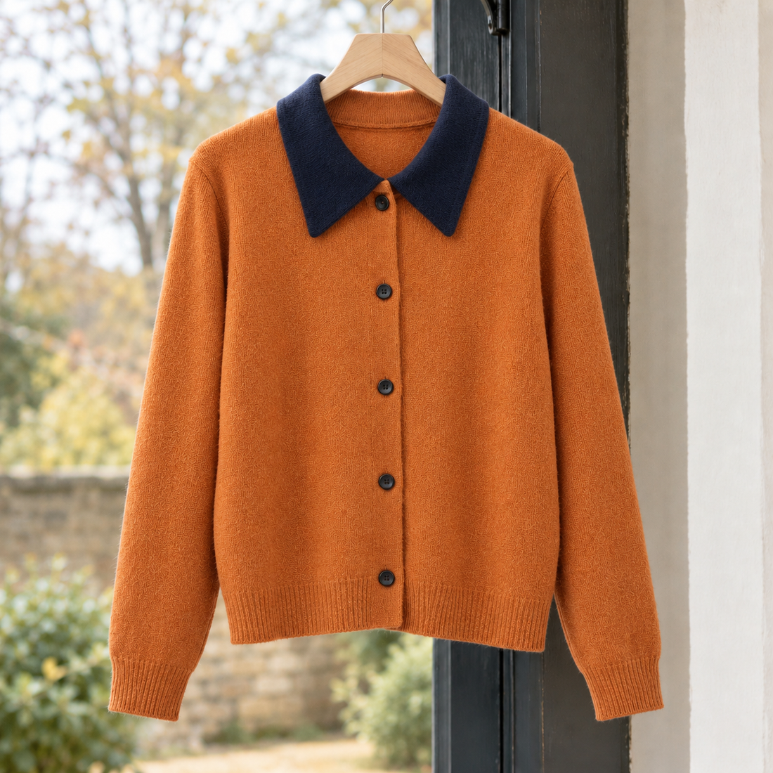Elle-Kate Contrast Collar Cardigan - Orange