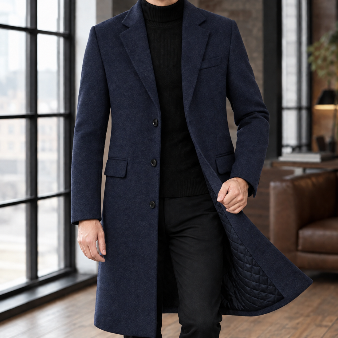 Andreas Wool Overcoat - Deep Dark Blue