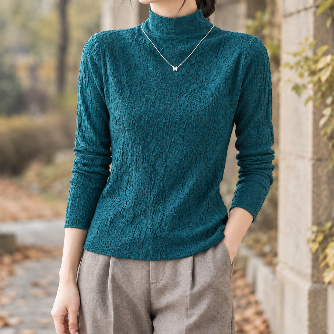 Cecilia-Louise Textured Top - Seaweed Blue