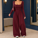 Gillian-Lane Wide Leg Jumpsuit - Burgundy