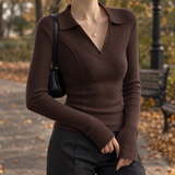 Ashley-Grace Collared Top - Coffee