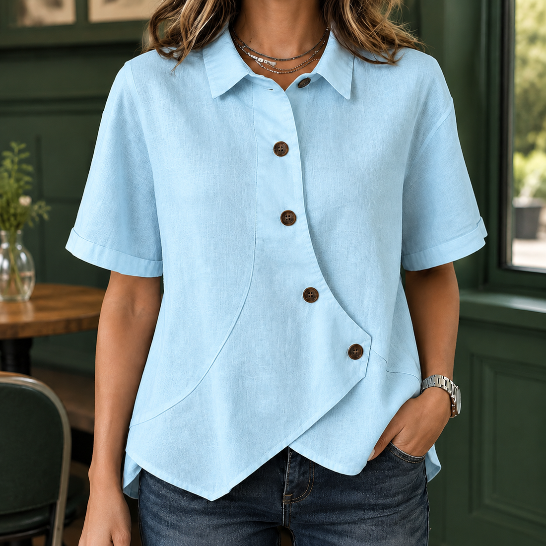 Thomasina Asymmetric Shirt - Light Blue