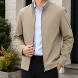 Aldous Silk Jacket - Khaki Stand Collar