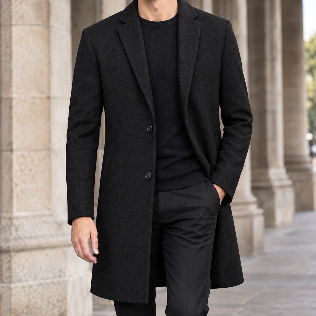 Rodolphe Single Breasted Overcoat - Black