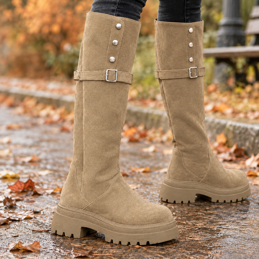 Tiepolo-Monza Suede Platform Boots - Khaki
