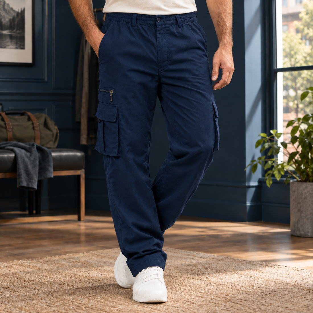 Stephen Straight Cargo Pants - Navy Blue