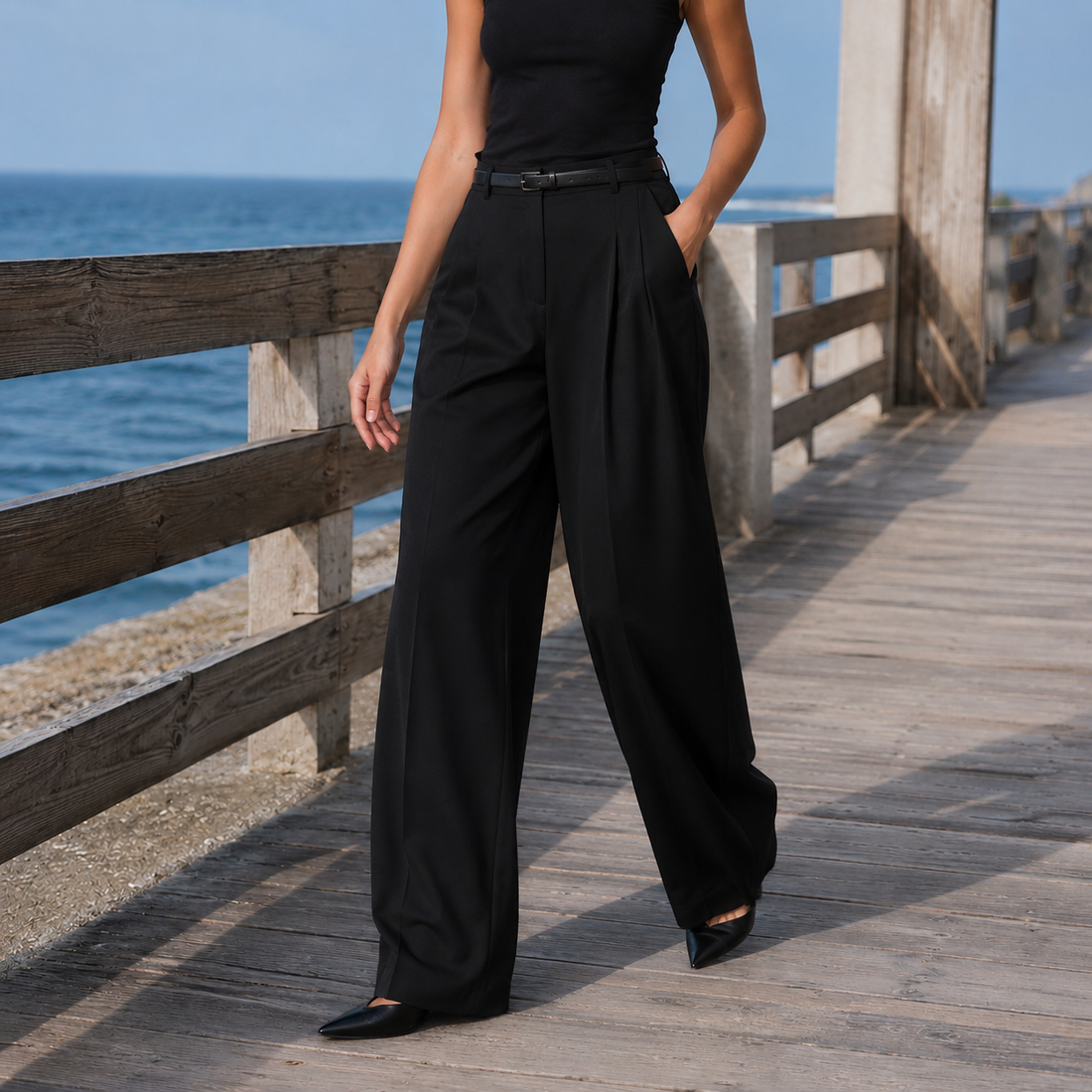 Amalia Wide Leg Pants - Black
