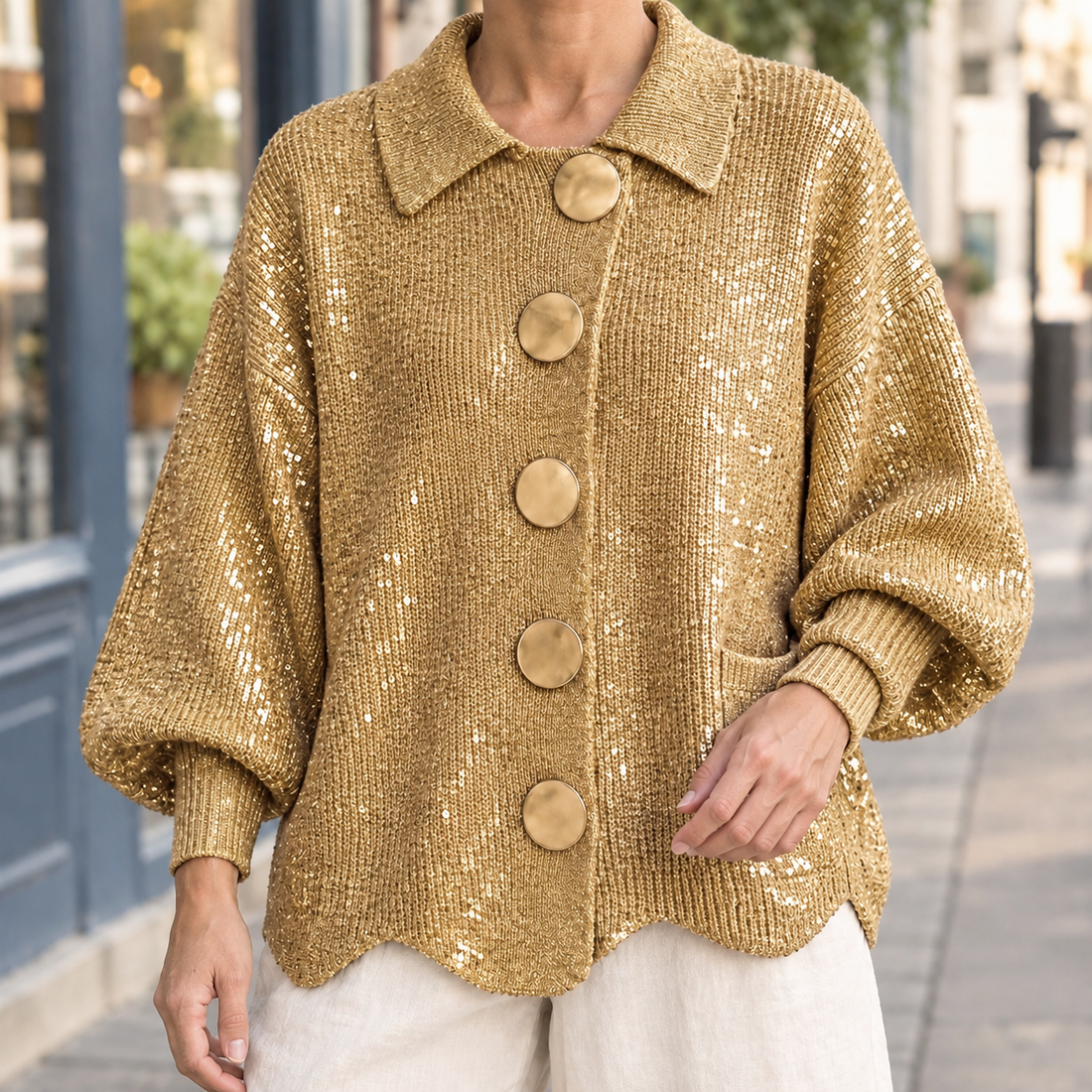 Leon-West Statement Cardigan - Gold