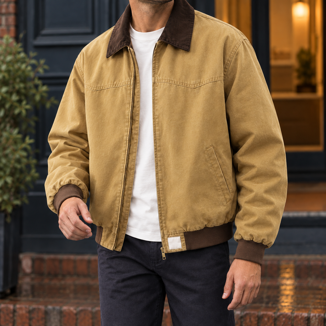 Ezra-Grant Contrast Collar Jacket - Khaki