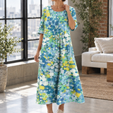 Blair-Pearl Gathered A-Line Dress - Lake Blue