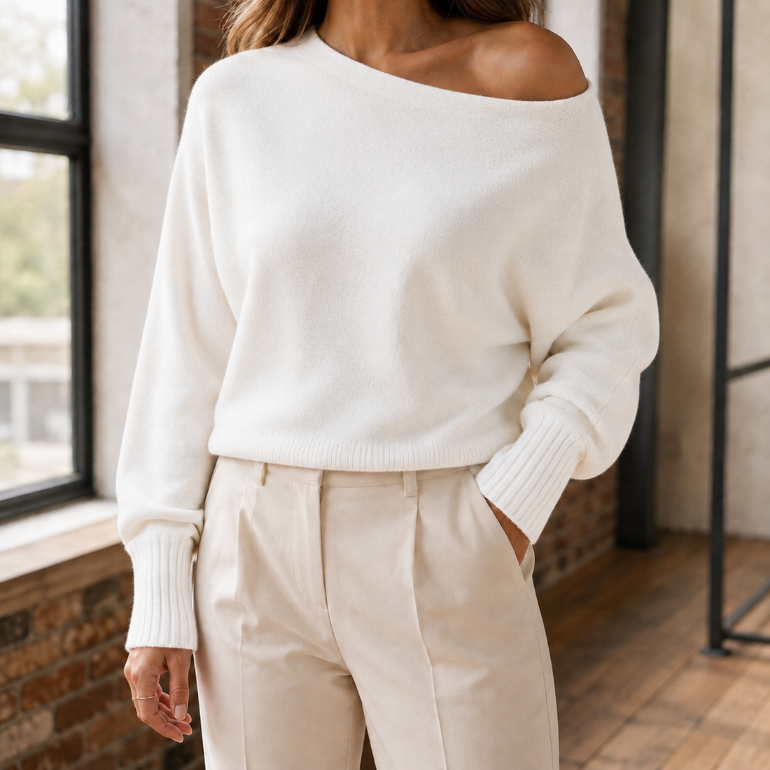 Astrid-Rose Asymmetric Sweater - White