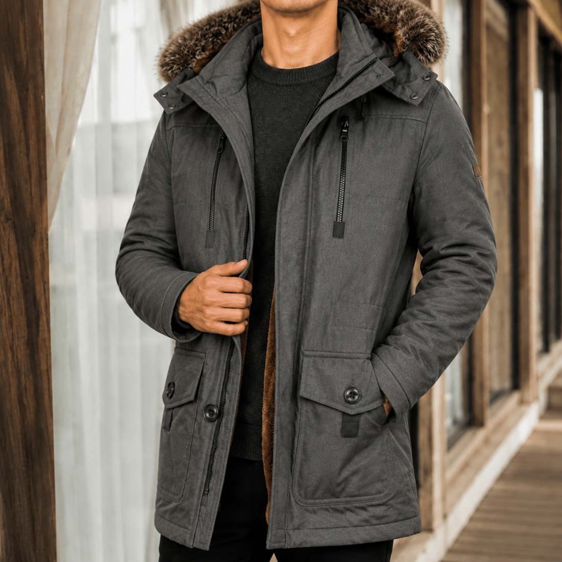 Byron-Tate Hooded Overcoat - Gray