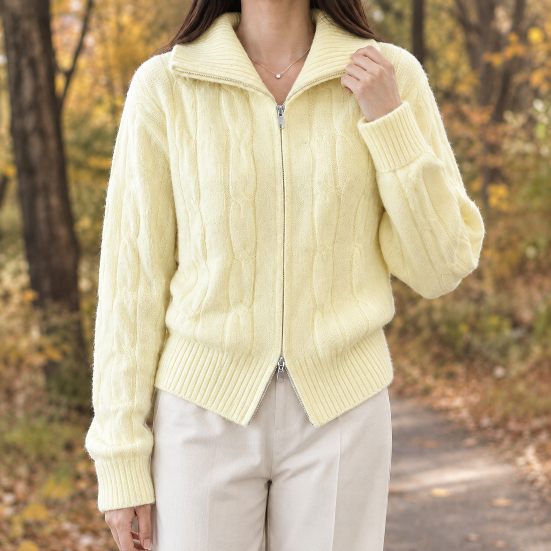 Camille-June Cable Knit Cardigan - Yellow
