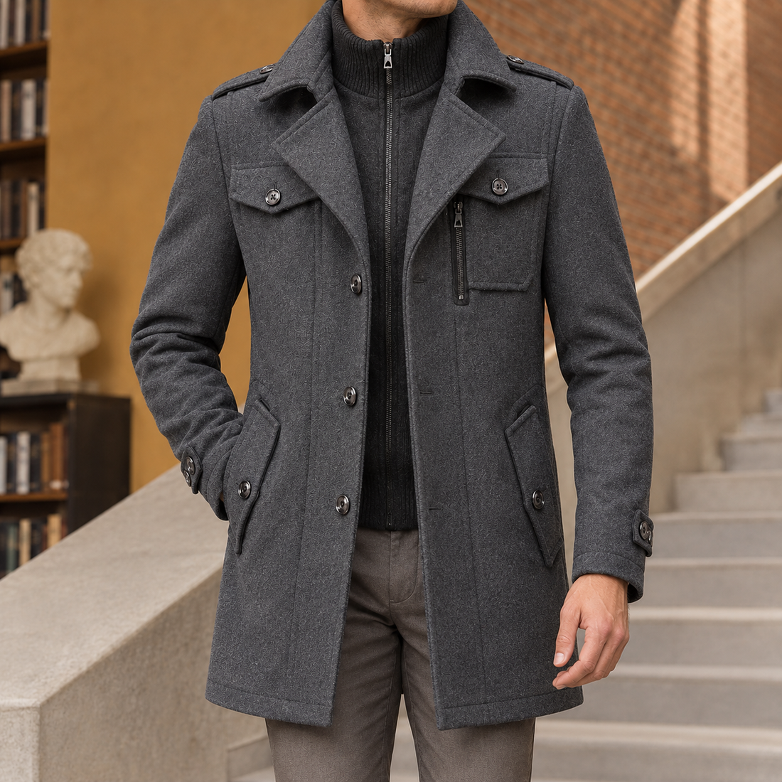 Benoit-Reid Double Collar Coat - Gray