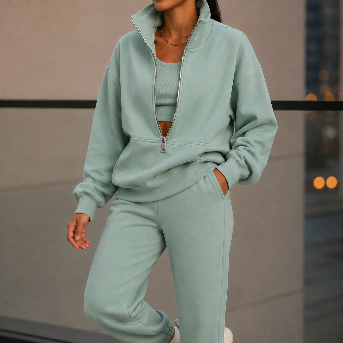 Honora Half Zip Tracksuit - Sage Green